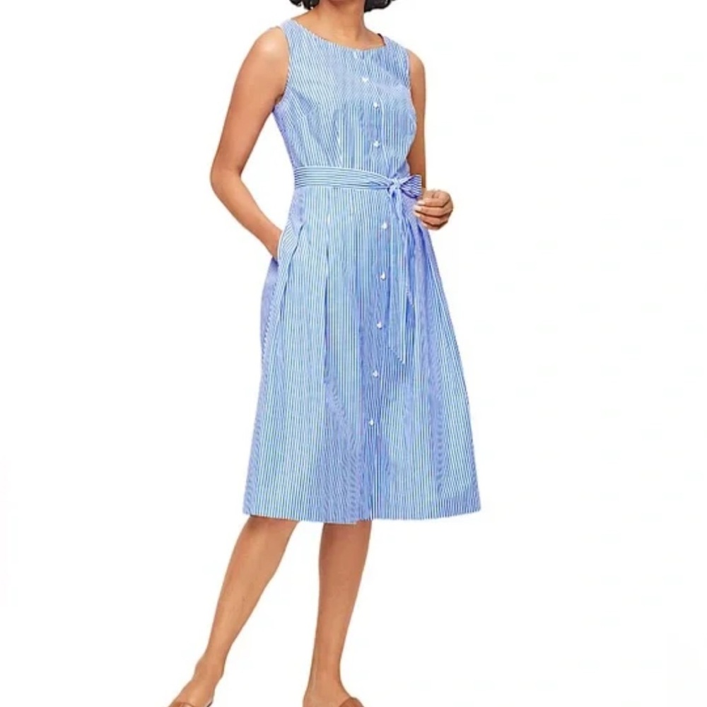 Talbots Poplin Blue and White Sleeveless Striped Summer Dress
